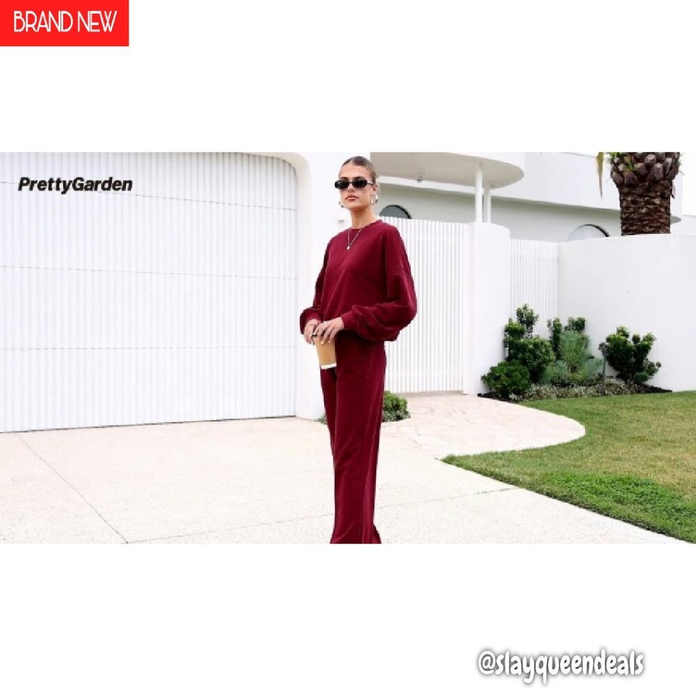 Cozy 2-Piece Sweatsuit Set, Crewneck Sweatshirt & Wide Leg Sweatpants - Picture 8 of 8